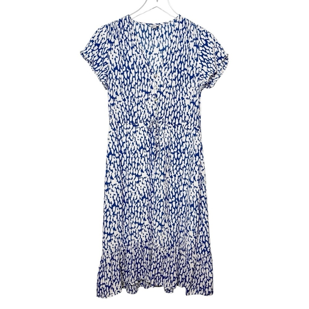 Rails Blue Print CAP Sleeve Women’s Ruffle Midi Tie Waist Dress Sz XS